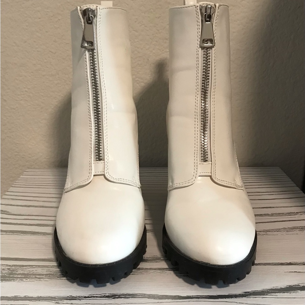 Forever 21 White Boots with Front Zipper